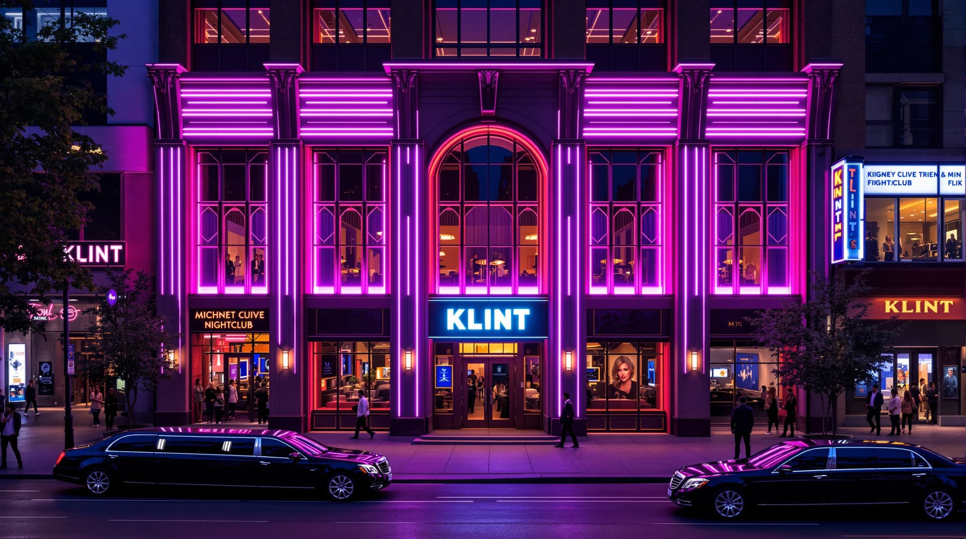 AI generated: High angle view. The facade of the fanciest nightclub in town, located in the commercial district of...