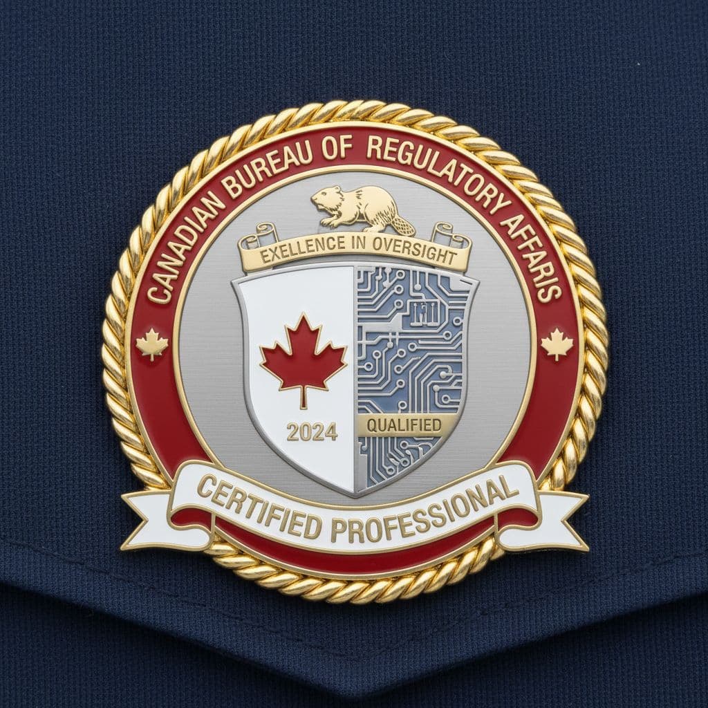 AI generated: Create a professional badge that signifies a qualification from a Canadian bureau, that demonstrates...