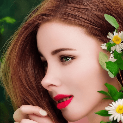 AI generated: realistic photo, storytelling in advertisement, natural look, cosmetic brand, show a women in nature...