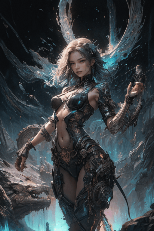 AI generated: psychedelic, steampunk, sumi-e, traditional chinese ink art, rich colors, vignette, moody, dark, epi...