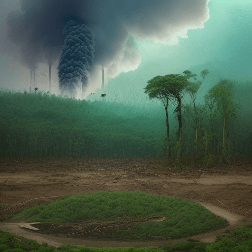 AI generated: "Find an image that illustrates environmental devastation caused by deforestation, pollution, and th...