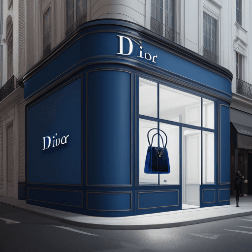 AI generated: Photography of a Dior pop up store architecture curved exterior covered blue velvet, photo realism, ...