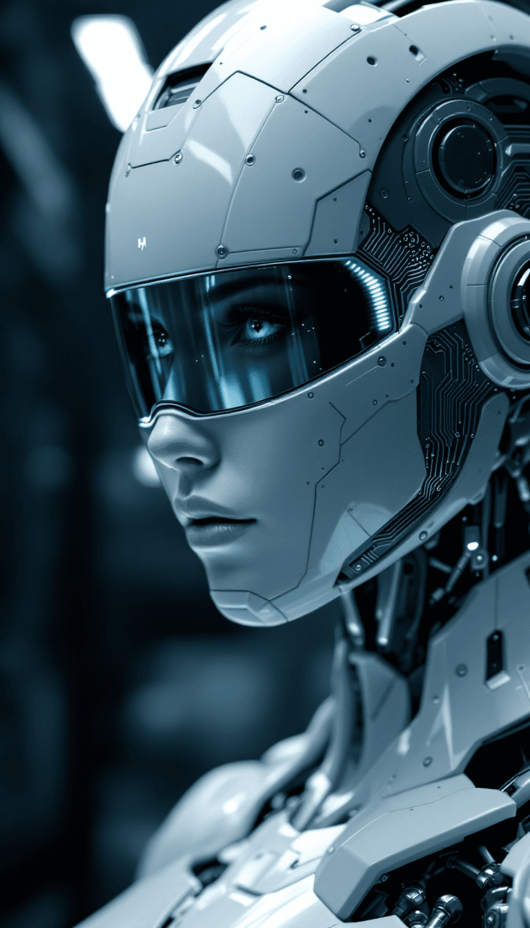 AI generated: A striking image of a humanoid robot’s head and upper shoulders in a 2/3 view, designed to mimic a f...