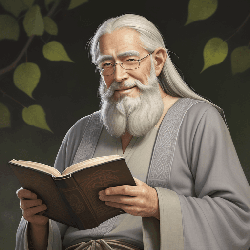 AI generated: A picture of a wise, knowledgeable old man holding a book, Disney wizard reference, gentle and wise ...