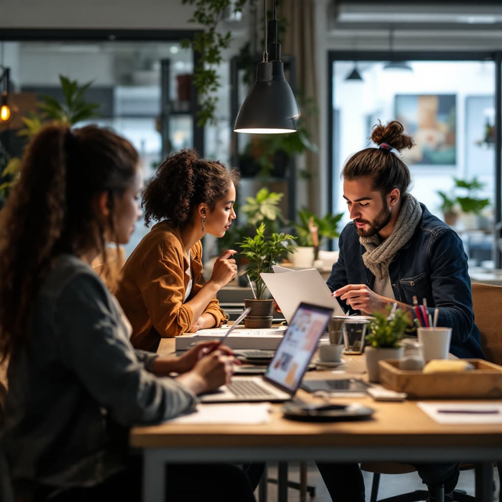 AI generated: imagen de jovenes trabajando en comutadoras y un docente expliando en un salon 
