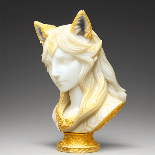 AI generated: gorgeous wolf ear with gold filigree :: carved marble --q 2 --s 3000 --ar 1:2 --uplight