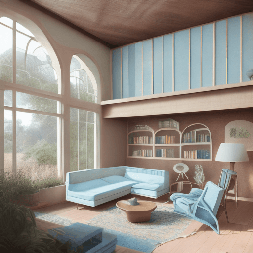 AI generated: High resolution photography interior design, dreamy sunken living room conversation pit, wooden floo...