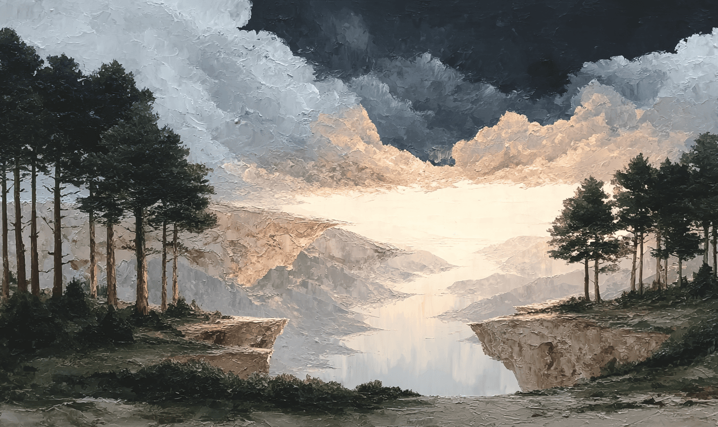 AI generated: minimalist, paint art, oil paint, nature theme, dramatic, neutral tone --ar 5:3 --raw --stylize 700 ...