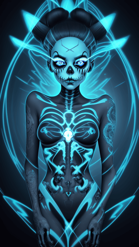AI generated: An electrifying x-ray-inspired digital illustration showcases the enigmatic "candyskull" in a mesmer...