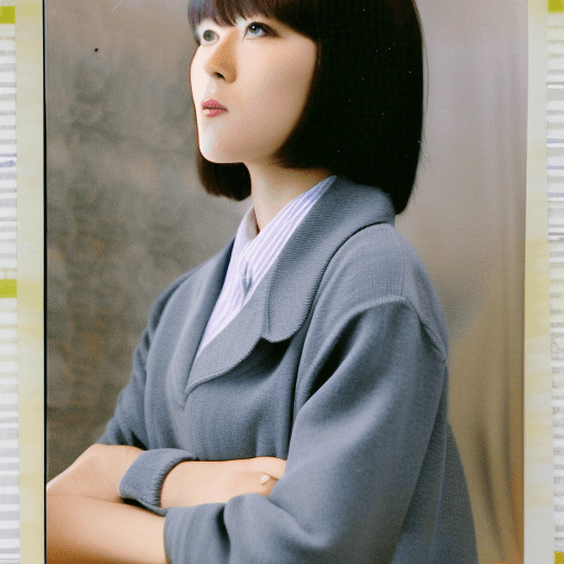 AI generated: beautiful Japanese woman with medium length hair and bangs, wearing school uniform