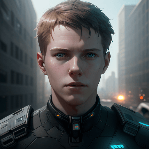 AI generated: highly detailed portrait of young man of 20 years old as an android, in detroit : become human, step...
