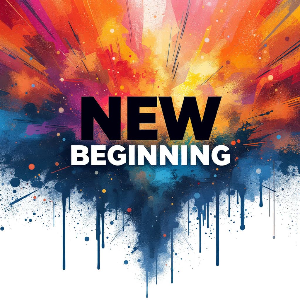 AI generated: make high resolution, white backgroud, clear image with "NEW BEGINNING" front and center, profession...