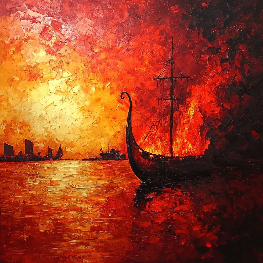 AI generated: A fiery red sunset, low angle shot, inspired by Maurice Prendergast, abstract art, passionately vibr...