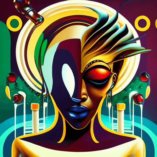 AI generated: art deco coffee art, in the style of expressive facial animation, afrofuturism, paint dripping techn...