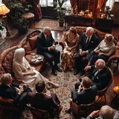 AI generated video: It is a marriage proposal gathering, and the elders are engaged in conversation.
the camera movemen...