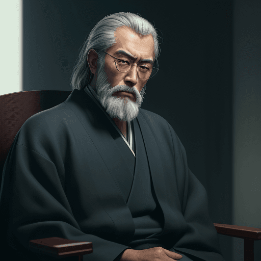 AI generated: a close up of a man sitting on a chair gazing softly to the right. a character portrait by Hasegawa ...