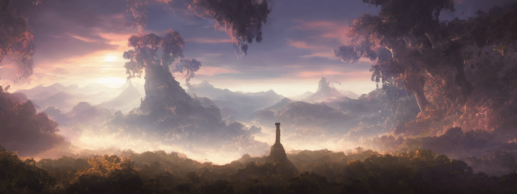 AI generated: Portrait of a fantasy portal to the future, dramatic light, faded sunrise, cinematic lighting, shatt...