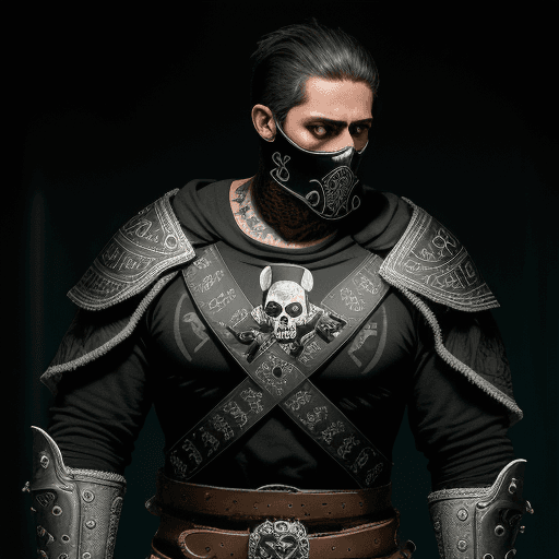 AI generated: guerrero calavera oscura  con cuernos con armadura, canserbero de fondo, vikinga, bonito, muy detall...