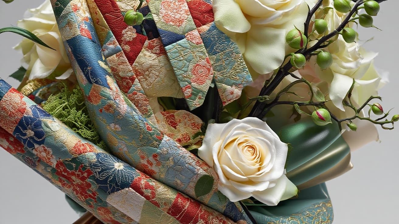AI generated:  a work of art  in a  glossy satin silk fabric white rose  in 3d, each petals are  made of contrasti...