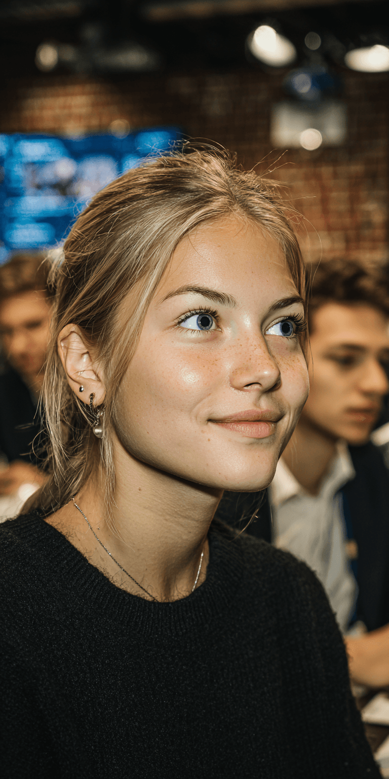 AI generated: woman, side view, slight smile, shot on a Canon A7 III --no freckles --chaos 75 --ar 1:2 --raw --pro...