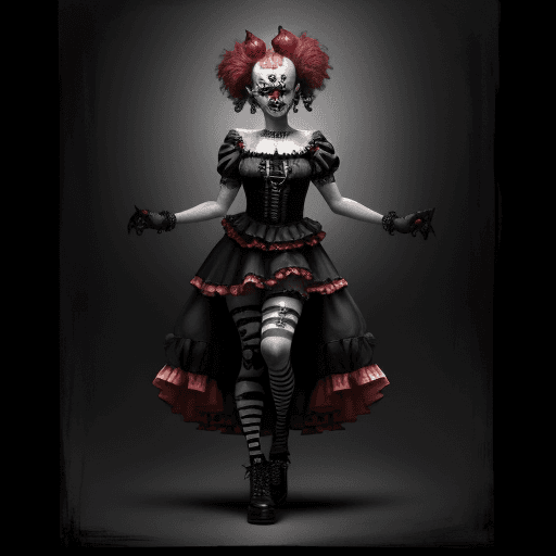 AI generated: Painting offemale punk clown costume by robin, full body, in the style of dark and dramatic chiarosc...