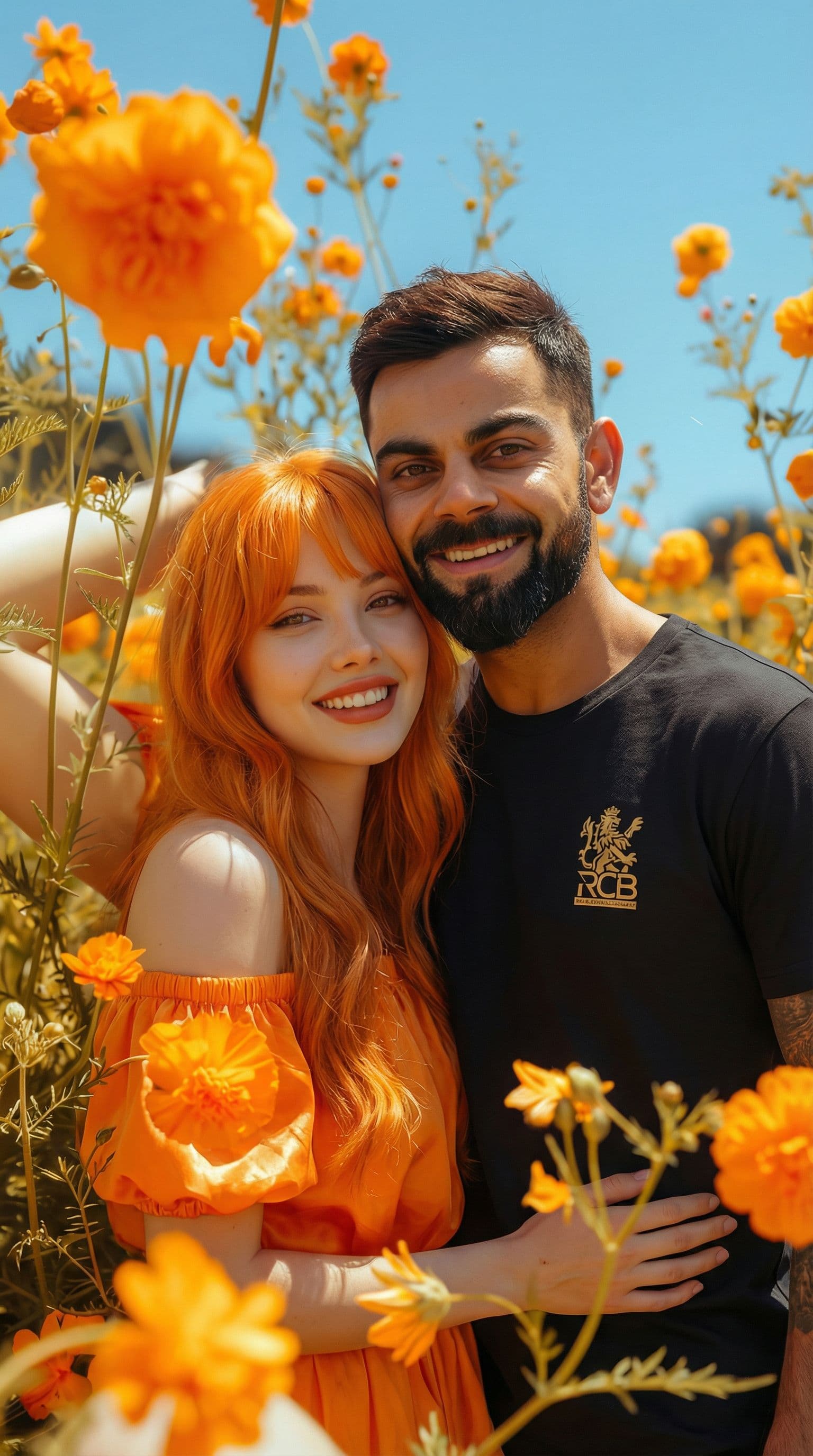 AI generated: Create a picture merging the two pictures make a happy frame of both