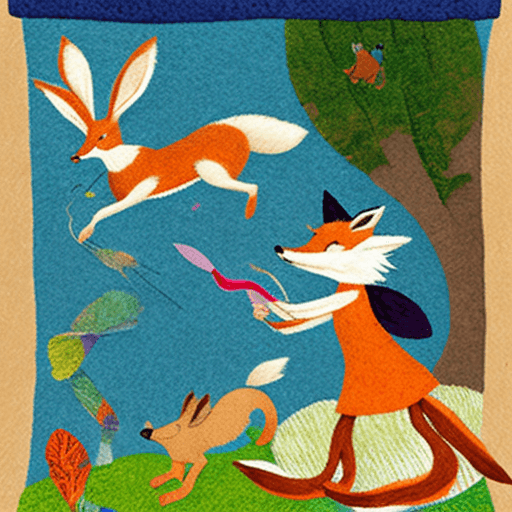 AI generated: A girl waving a felt needle and the felt fibers in front of her, flying on the air, start to create ...