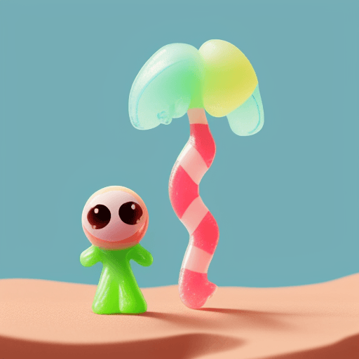 AI generated: kolidascop sour strip candy in a landscape orientation standing on two small feet, it has small hand...