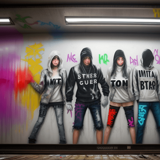 AI generated: high resolution photography, the word Altered Clothing painted in a subway with spray graffiti 