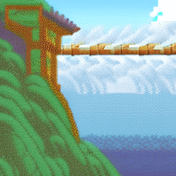 AI generated: 
16 bit pixel art, epic composition of a explorer in a boat reaching an island in the clouds, by stu...