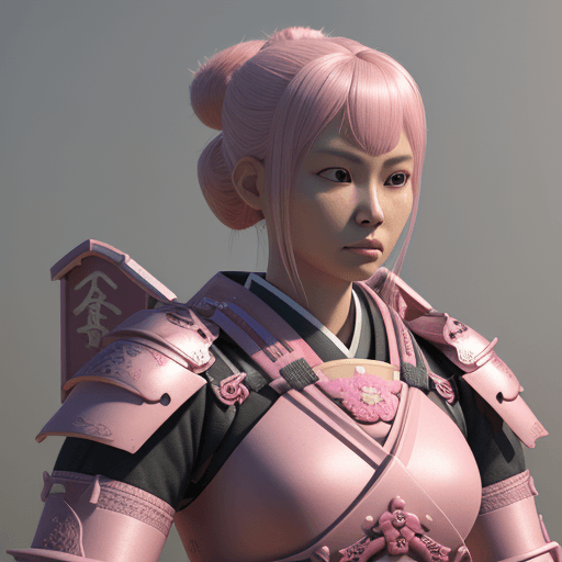 AI generated:  3d render, a women wearing pink samurai armours, close-up shot --ar 9:16 --ar style raw 