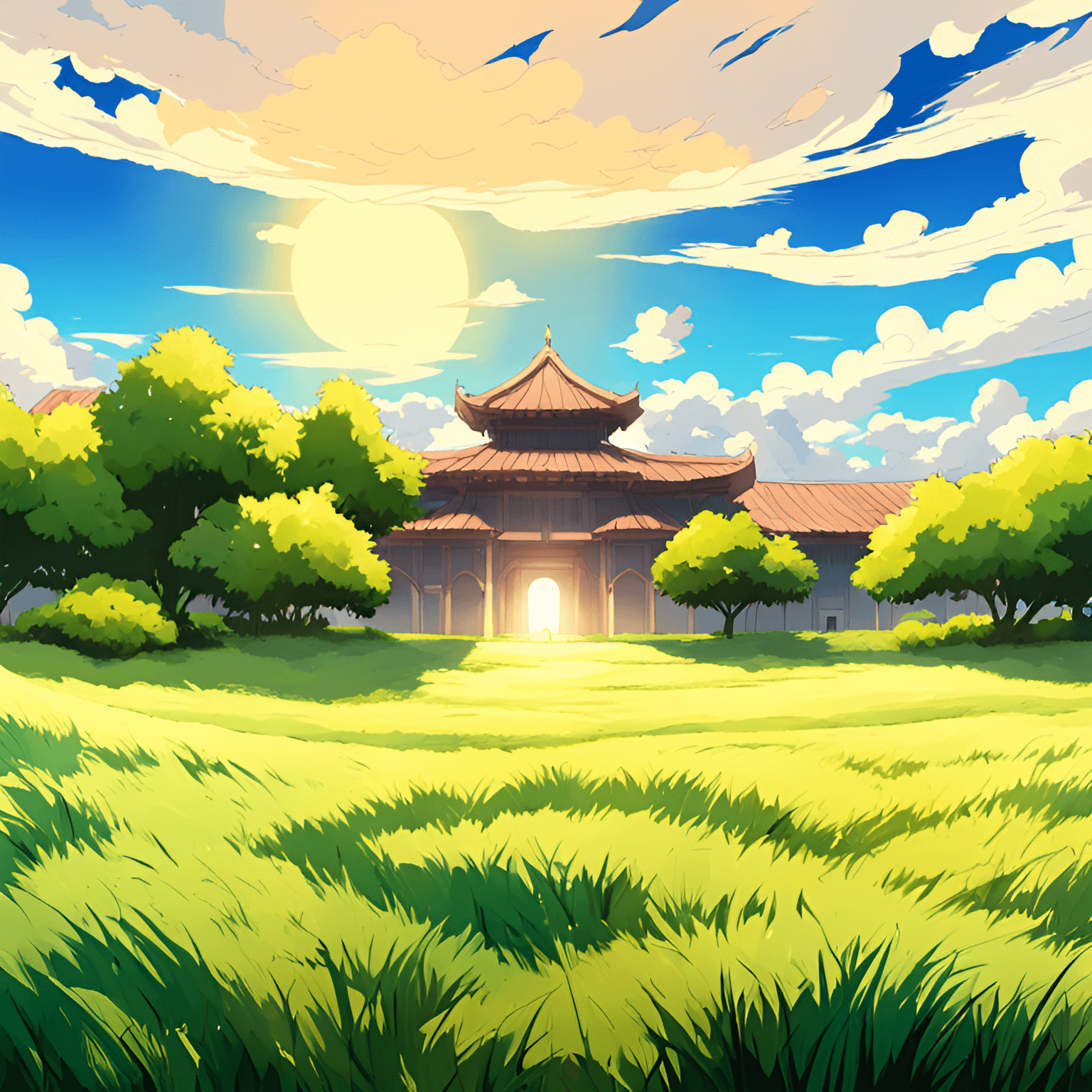 AI generated: master piece,anime landscape,inspire from your name anime,Nij,(a beautiful grass filed),fluffy cloud...