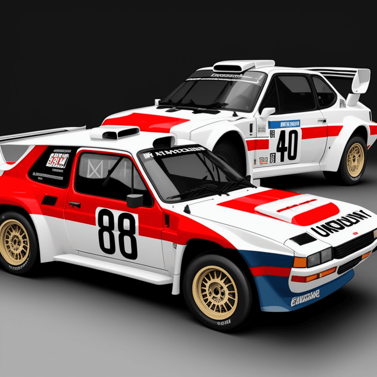 AI generated: "Create a hyper-realistic official art image of an 80's-style Group B rally championship car from th...