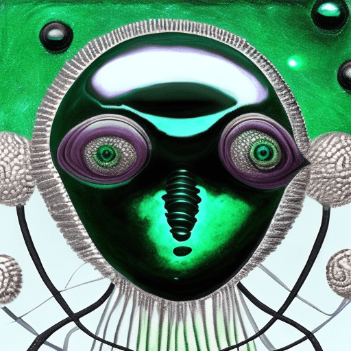AI generated: an alien made of Velvet Malachite::2 big shiny black eyes, soulful eyes::planet in the background