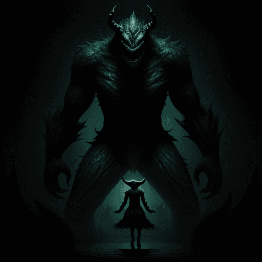 AI generated: warer in a black room woth monsters all arownd him.