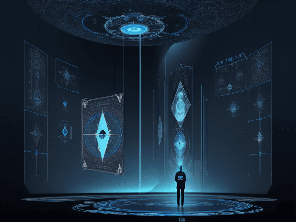 AI generated: a man  standing in the distance in a blue space colony/schematics/measurements/marginalia/abstract/t...