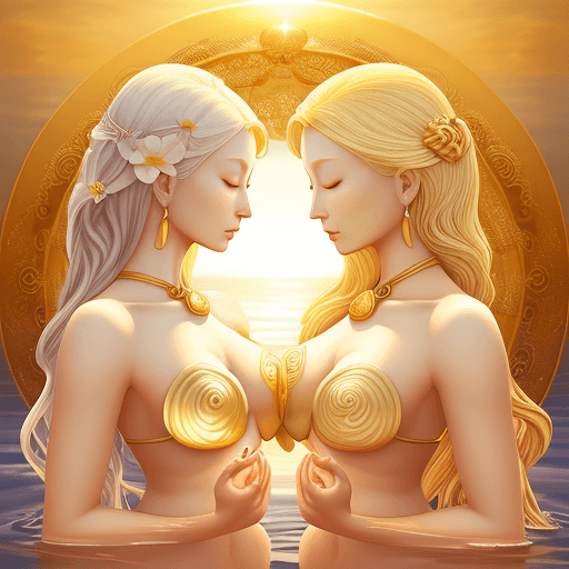 AI generated: yin yang sacred geometry heart ocean sunlight golden digital painting flowers --no writing, signatur...