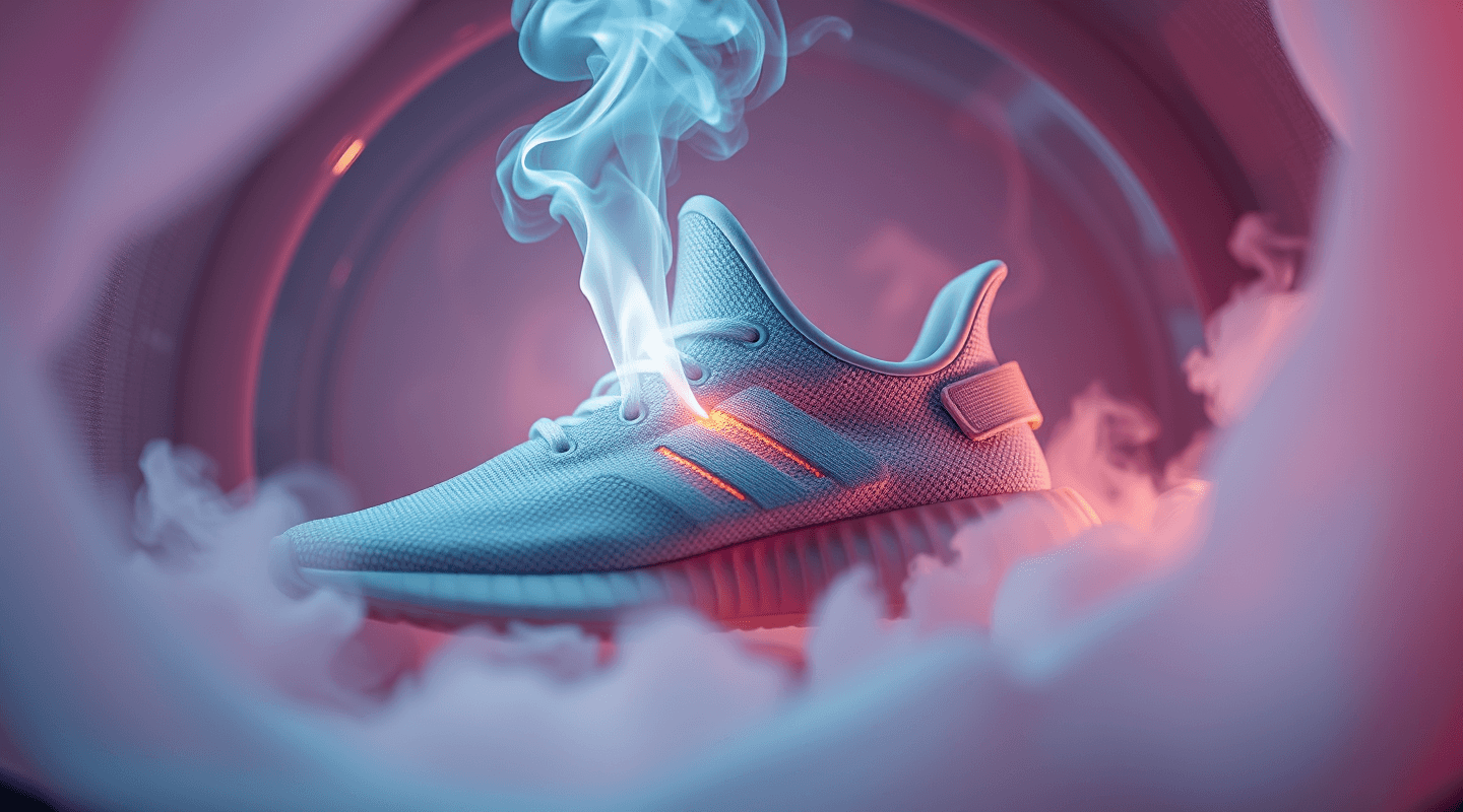 AI generated: RAW photo of ADIDAS YEEZY Quantum Hi-Res sneaker, smoking