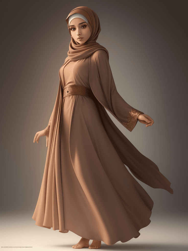 AI generated: best quality, masterpiece, (realistic:1.2), luminate, beautiful muslim, hijab, twirling hijab, robe,...