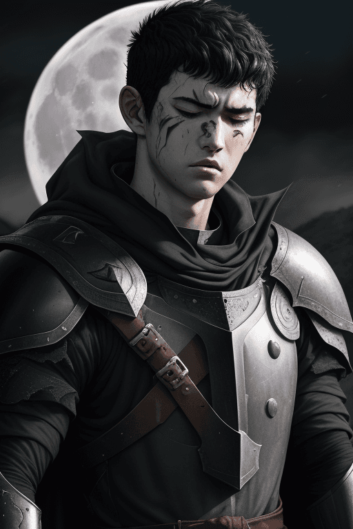 AI generated: portrait of guts \(berserk\), 1boy, black hair, ((depressed)), sad,  expressionless face, lifeless, ...