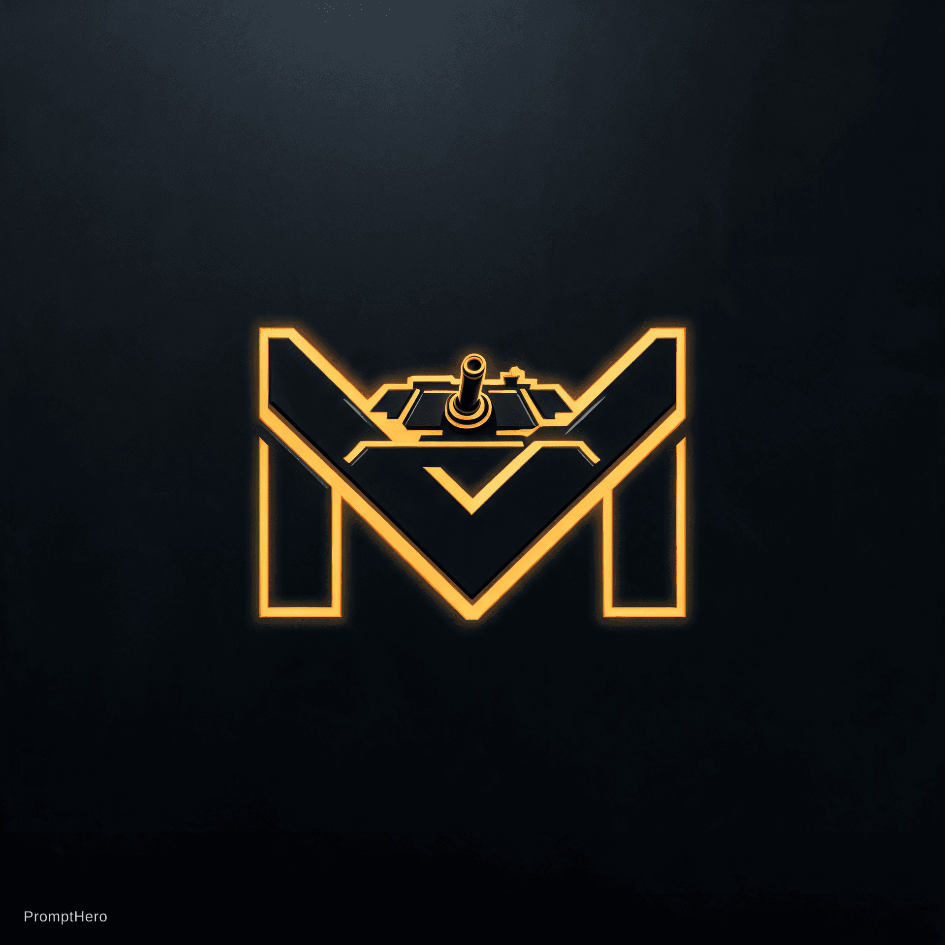 AI generated: A minimalist tactical logo, stylized abstract letter 'M' combined with a futuristic tank turret silh...