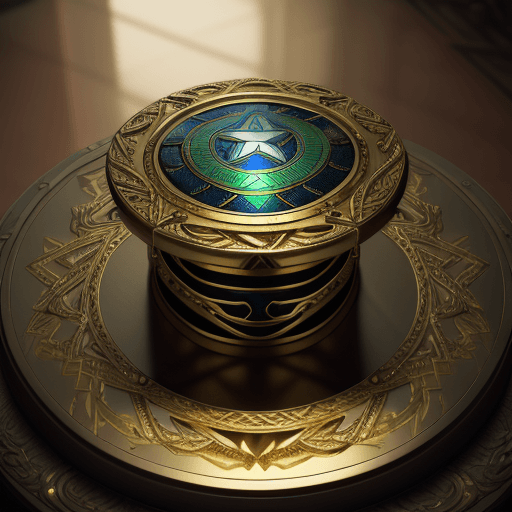 AI generated: necklace Ring on the table with the design and character of captain america The necklace Ring is gol...