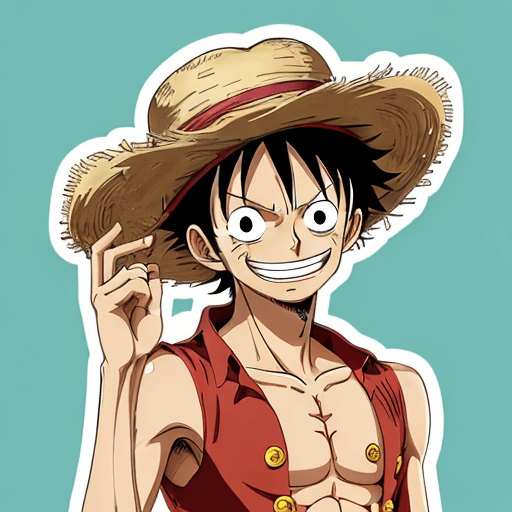 AI generated: a sticker of Monkey D. Luffy from one piece, straw hat, smirk smile, anime style, minimalist design ...