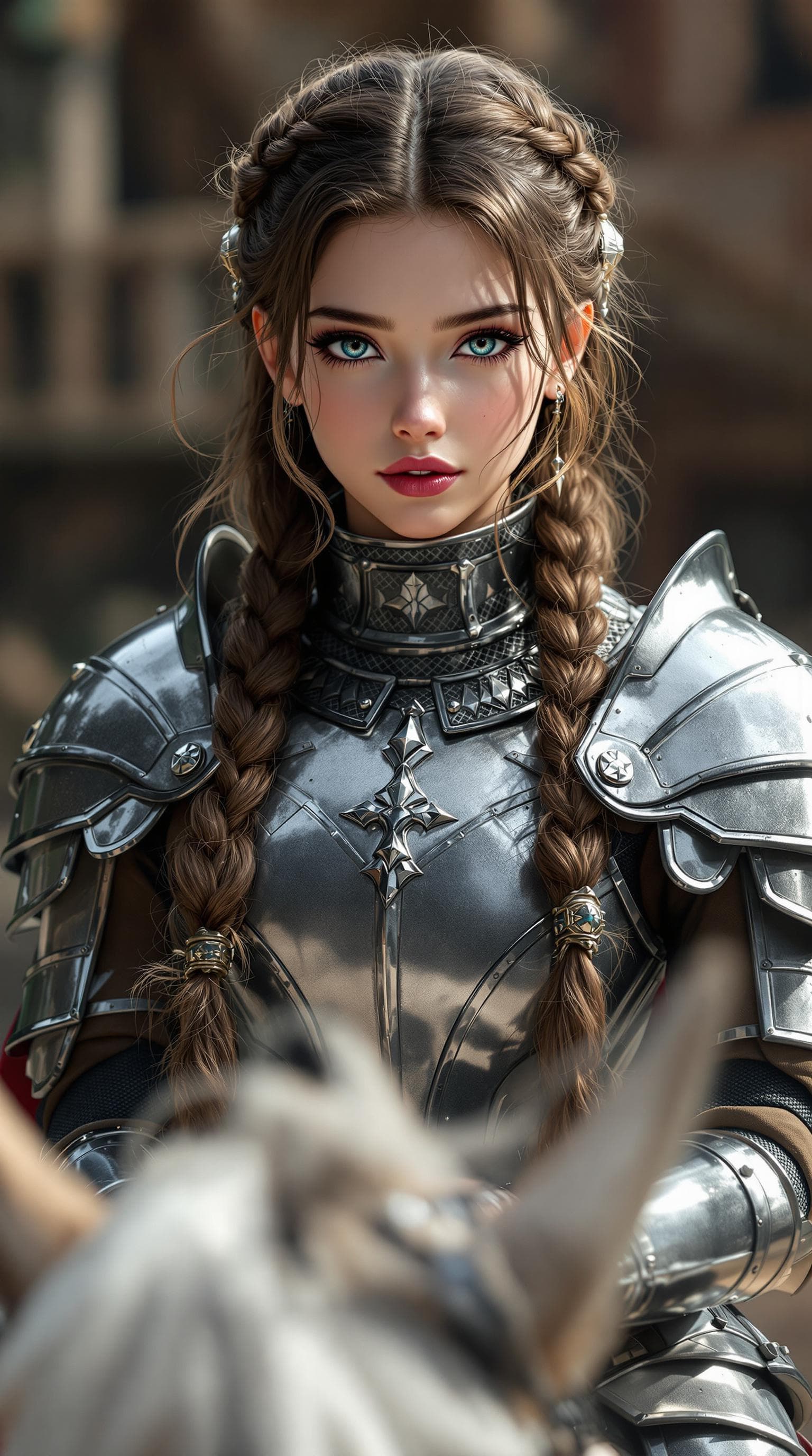 AI generated: a professional of the most beautiful 9th grade girl in the world, as a knight, in a highly detailed,...