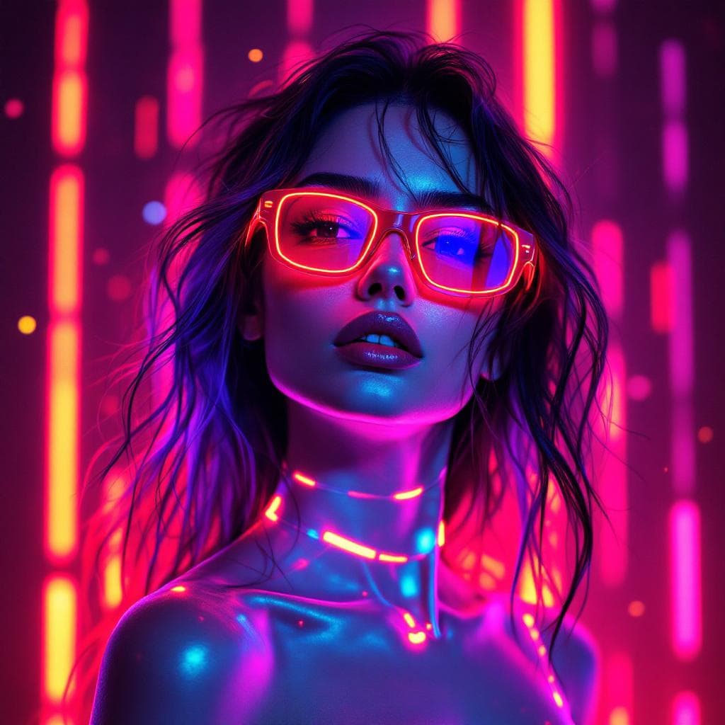 AI generated: a full body bio limerent woman looking at viewer, Futuristic retro vaporwave,wonder women, (futurist...