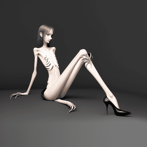 AI generated: lying position of extreme skinny slender girl very skinny slender girl, with long curved claws, skin...