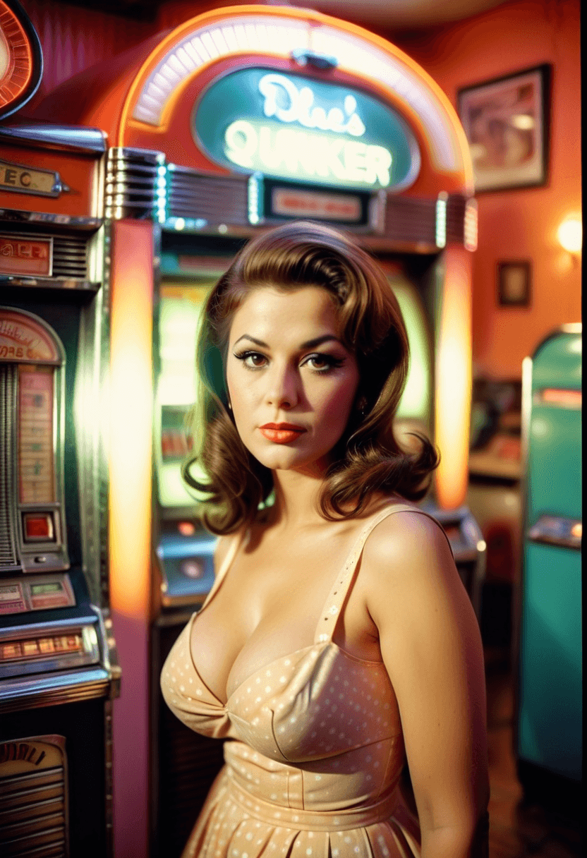 AI generated: analog color film photograph of a woman, 1960s attire, light-brunette hair, light colored eyes, stan...
