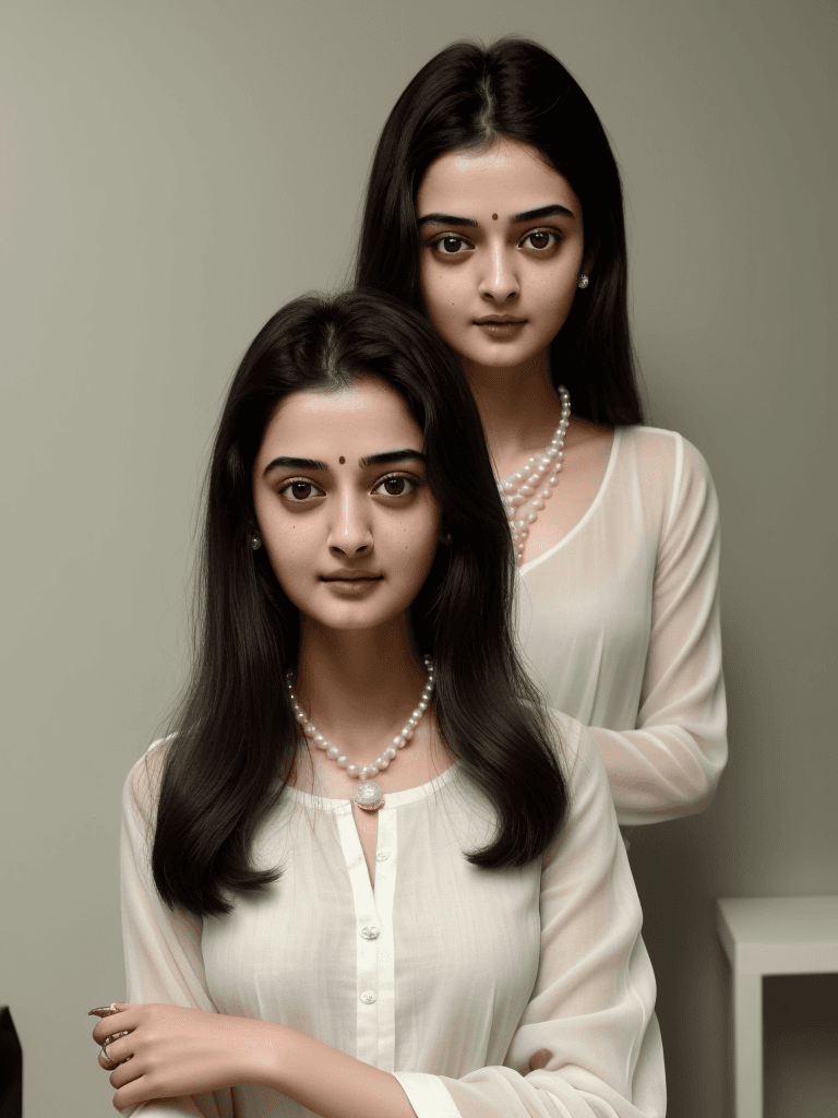 AI generated: girl who looks like ananya pandey, dia mirza, aditi rao hydari, white skinned, no dark circles, beau...