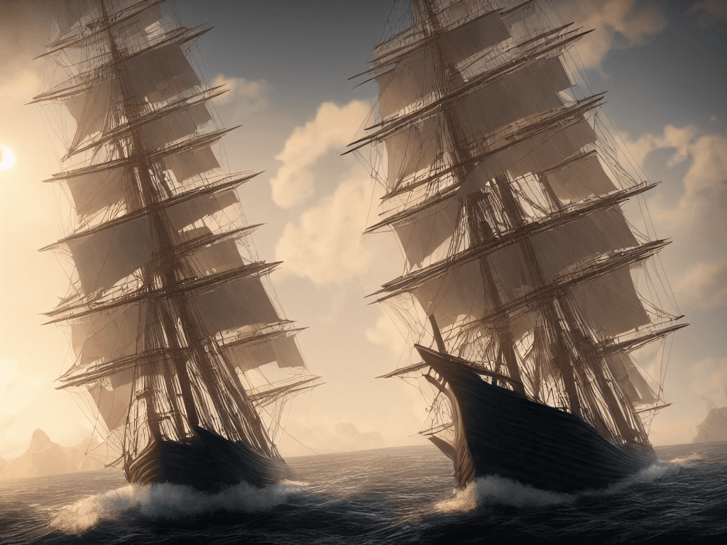 AI generated: photo of a ultra realistic sailing ship, dramatic light, pale sunrise, cinematic lighting, battered,...