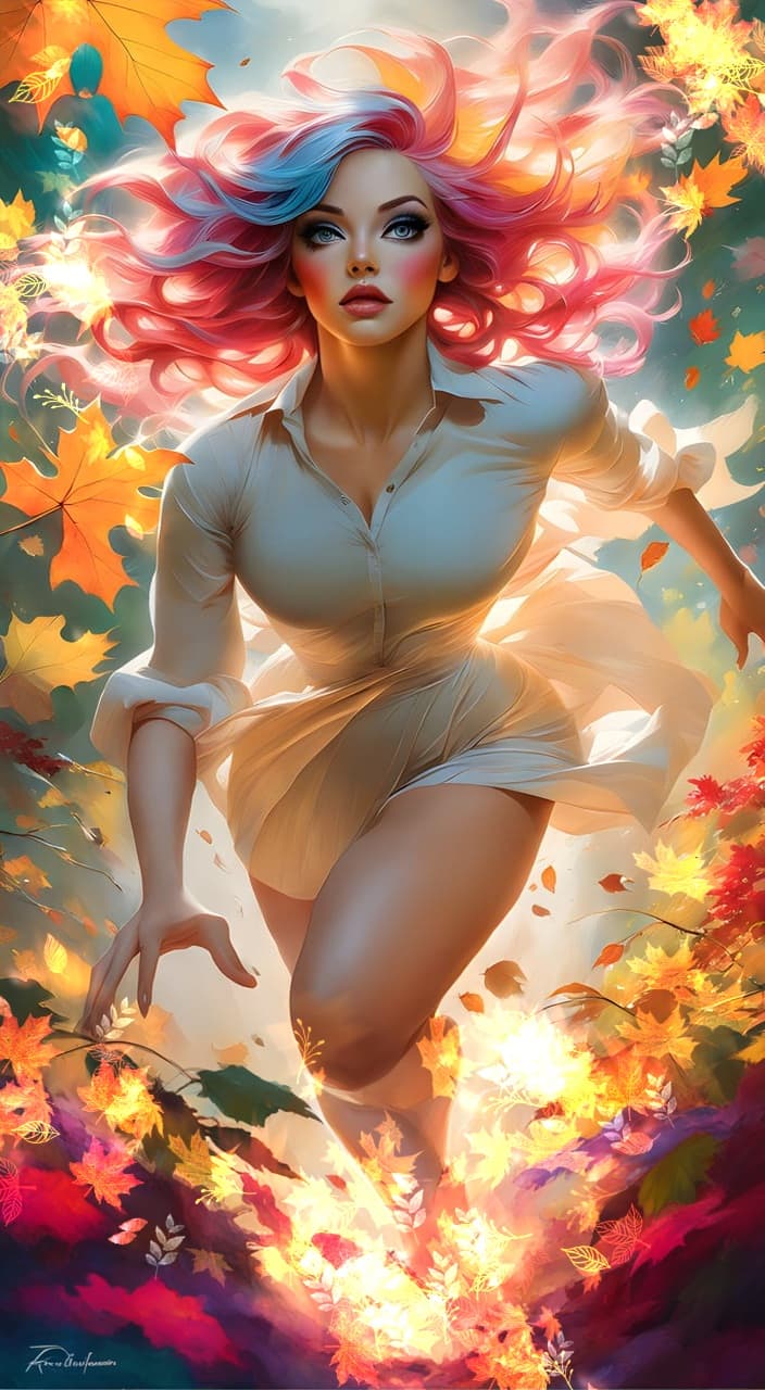 AI generated: beautiful angle view of Species woman individual from another planet with multicolored hair, beautif...